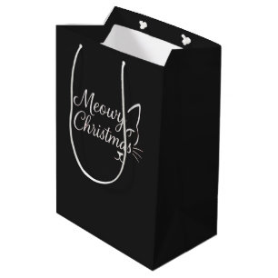 'Meowy Christmas' Sophisticated Charcoal Black Medium Gift Bag