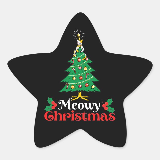 Meowy Christmas  Star Sticker (Front)