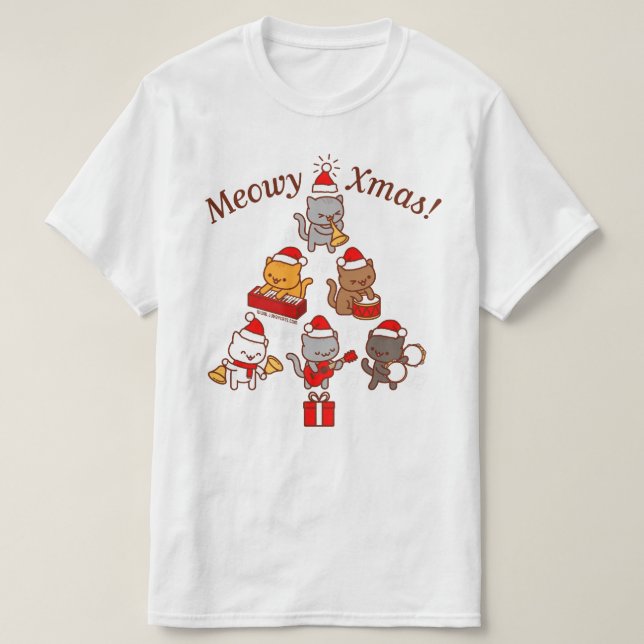 Meowy Christmas T-Shirt: Cat Carolers Band T-Shirt (Design Front)