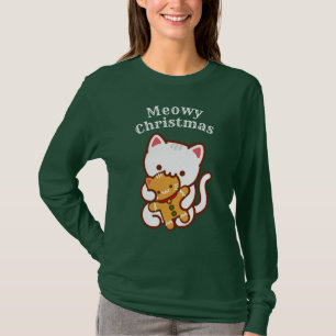 Meowy Christmas T-Shirt: Hungry Cat Gingerbread T-Shirt