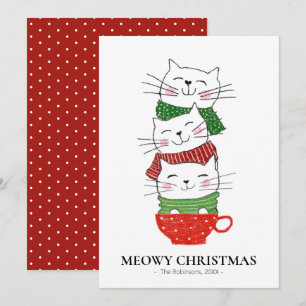 Meowy Christmas Three Cats Cup Scarves Funny Cute Holiday Card