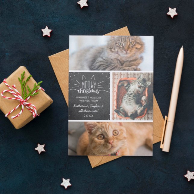 Meowy Christmas - Three Cats Photo Collage Announcement (Creator Uploaded)