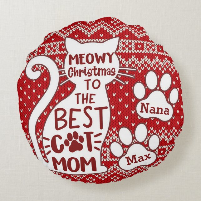 Meowy Christmas To The Best Cat Mum Round Cushion (Back)