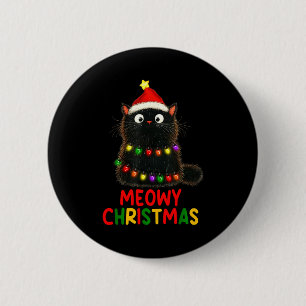 Meowy Christmas Tree Lights Black Cat Xmas Pajamas 6 Cm Round Badge