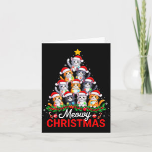 Meowy Christmas Tree Lights Cat Santa Xmas Family  Card