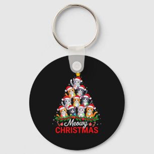Meowy Christmas Tree Lights Cat Santa Xmas Family  Key Ring