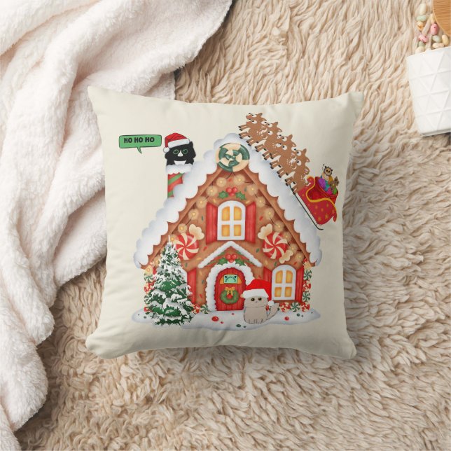 Meowy Christmas Visit From Santa Cat and Friends  Cushion (Blanket)