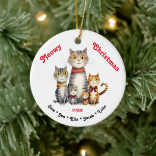 Meowy Christmas Watercolor Cat Family Customizable Ceramic Tree Decoration