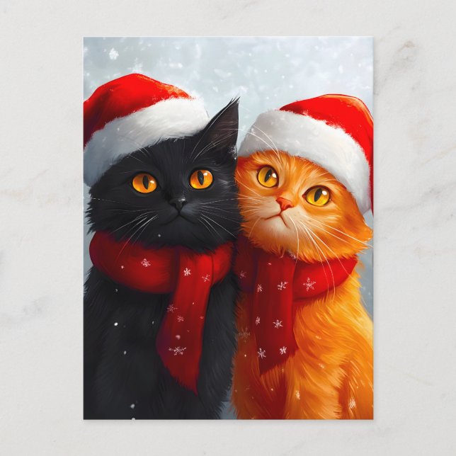 Meowy Christmas Winter Love Announcement Postcard (Front)