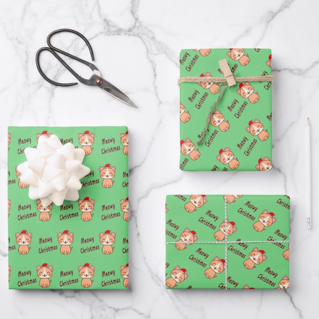 Meowy Christmas Wrapping Paper Sheet (Front)