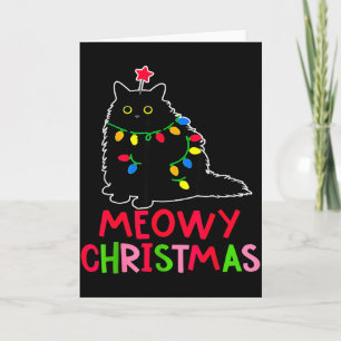 Meowy Christmas Xmas Lights Black Cat Pajamas Fami Card