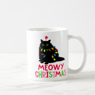 Meowy Christmas Xmas Lights Black Cat Pajamas Fami Coffee Mug