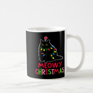 Meowy Christmas Xmas Lights Black Cat Pajamas Fami Coffee Mug