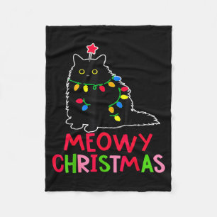 Meowy Christmas Xmas Lights Black Cat Pajamas Fami Fleece Blanket