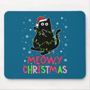 Meowy Christmas Xmas Lights Black Cat Pajamas Fami Mouse Mat
