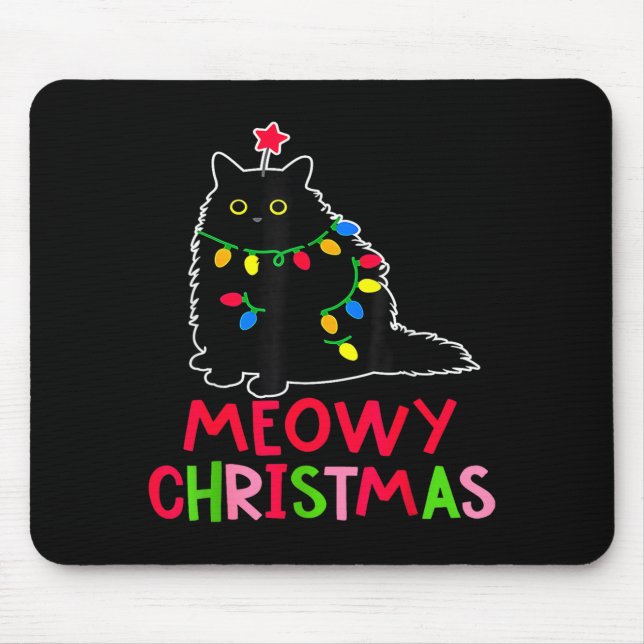 Meowy Christmas Xmas Lights Black Cat Pajamas Fami Mouse Mat (Front)