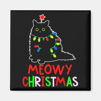 Meowy Christmas Xmas Lights Black Cat Pajamas  Magnet
