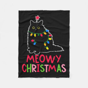 Meowy Christmas Xmas Lights Black Cat Pyjamas Fami Fleece Blanket