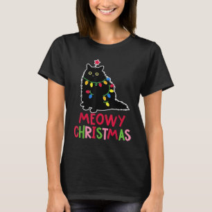 Meowy Christmas Xmas Lights Black Cat Pyjamas Fami T-Shirt
