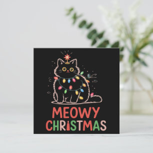 Meowy Christmas Xmas Lights Black Cat Pyjamas Holiday Card