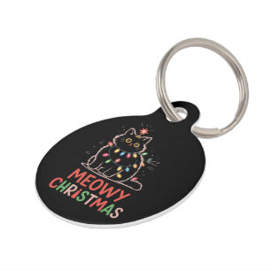 Meowy Christmas Xmas Lights Black Cat Pyjamas Pet Tag