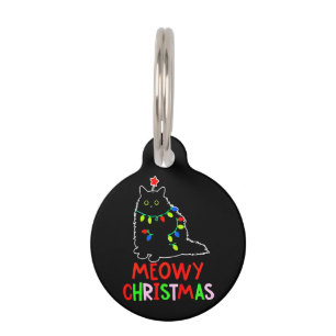 Meowy Christmas Xmas Lights Black Cat Pyjamas  Pet Tag