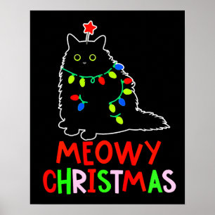 Meowy Christmas Xmas Lights Black Cat Pyjamas Poster