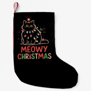 Meowy Christmas Xmas Lights Black Cat Pyjamas  Small Christmas Stocking
