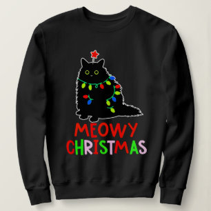 Meowy Christmas Xmas Lights Black Cat Pyjamas Sweatshirt