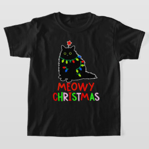 Meowy Christmas Xmas Lights Black Cat Pyjamas T-Shirt
