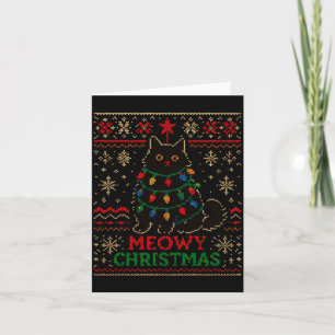 Meowy Christmas Xmas Lights Cat Ugly Sweater Pajam Card