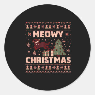 Meowy Christmas Xmas Tree Cat Ugly Sweater Pajamas Classic Round Sticker