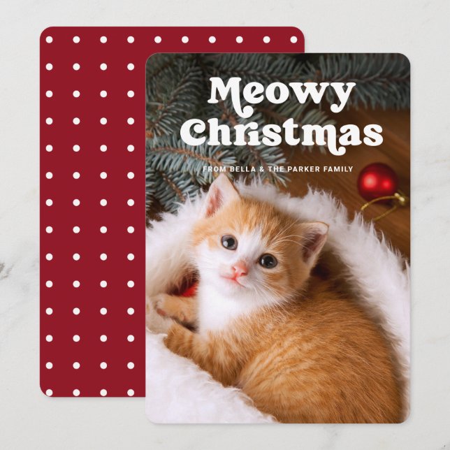 Meowy Christmas | Your Cat's Photo Funny Holiday Card (Front/Back)