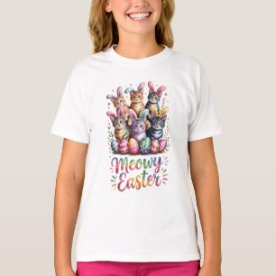 Meowy Easter Kids Tee Funny Cat Youth Holiday