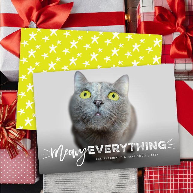 Meowy Everything Cute Cat Whiskers Photo Funny Pet Holiday Card (Creator Uploaded)