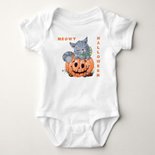 Meowy Jack o' Lantern Kitten Halloween Baby Bodysuit