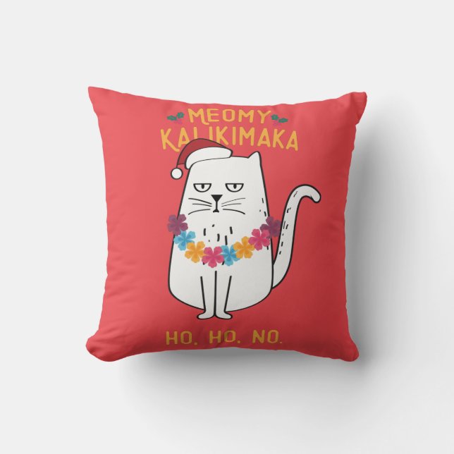 Meowy Kalikimaka Funny Cat Santa Hat Christmas Cushion (Front)