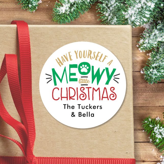 Meowy Little Christmas Cat Lover Classic Round Sticker (Creator Uploaded)