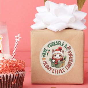 Meowy Little Christmas Kawaii Orange Cat Classic Round Sticker