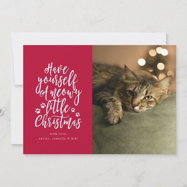 Meowy Little Christmas Red Holiday Photo Card (Front)