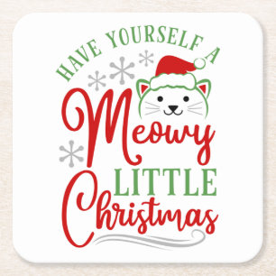 Meowy Little Christmas Square Paper Coaster