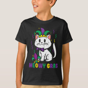 Meowy Mardi Gras Funny Nola Cat Lover Owner Girl W T-Shirt
