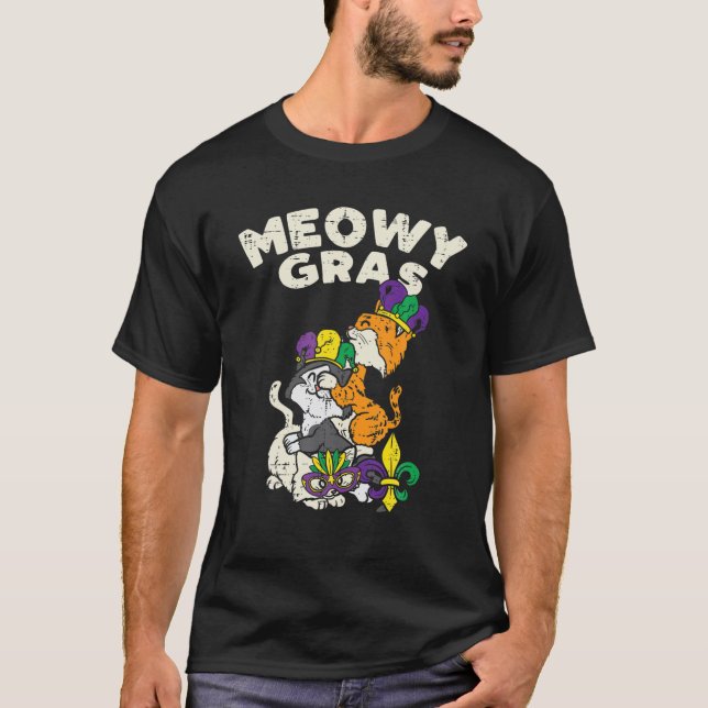 Meowy Mardi Gras Funny Nola Cat Lover Owner Girl W T-Shirt (Front)
