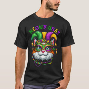 Meowy Mardi Gras Funny Nola Cat Lover Owner Girl W T-Shirt