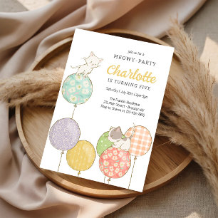 Meowy Party Kitten Cat Kids Birthday Invitation
