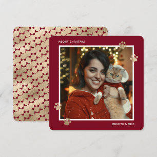 Meowy Red Gold Cat Owner Photo Christmas Card
