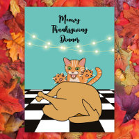 Meowy Thanksgiving Dinner Funny Cat Cartoon 