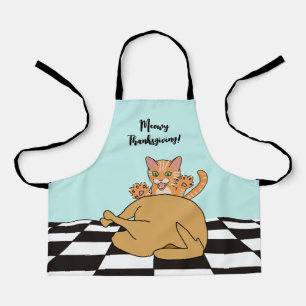 Meowy Thanksgiving Funny Cat Turkey Cartoon Apron