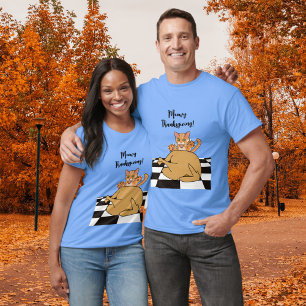 Meowy Thanksgiving Funny Cat Turkey Cartoon T-Shirt