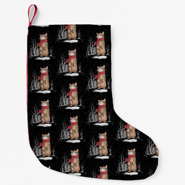 Meowy Xmas Cats Christmas Snow Kitten Funny Gift  Small Christmas Stocking (Front)